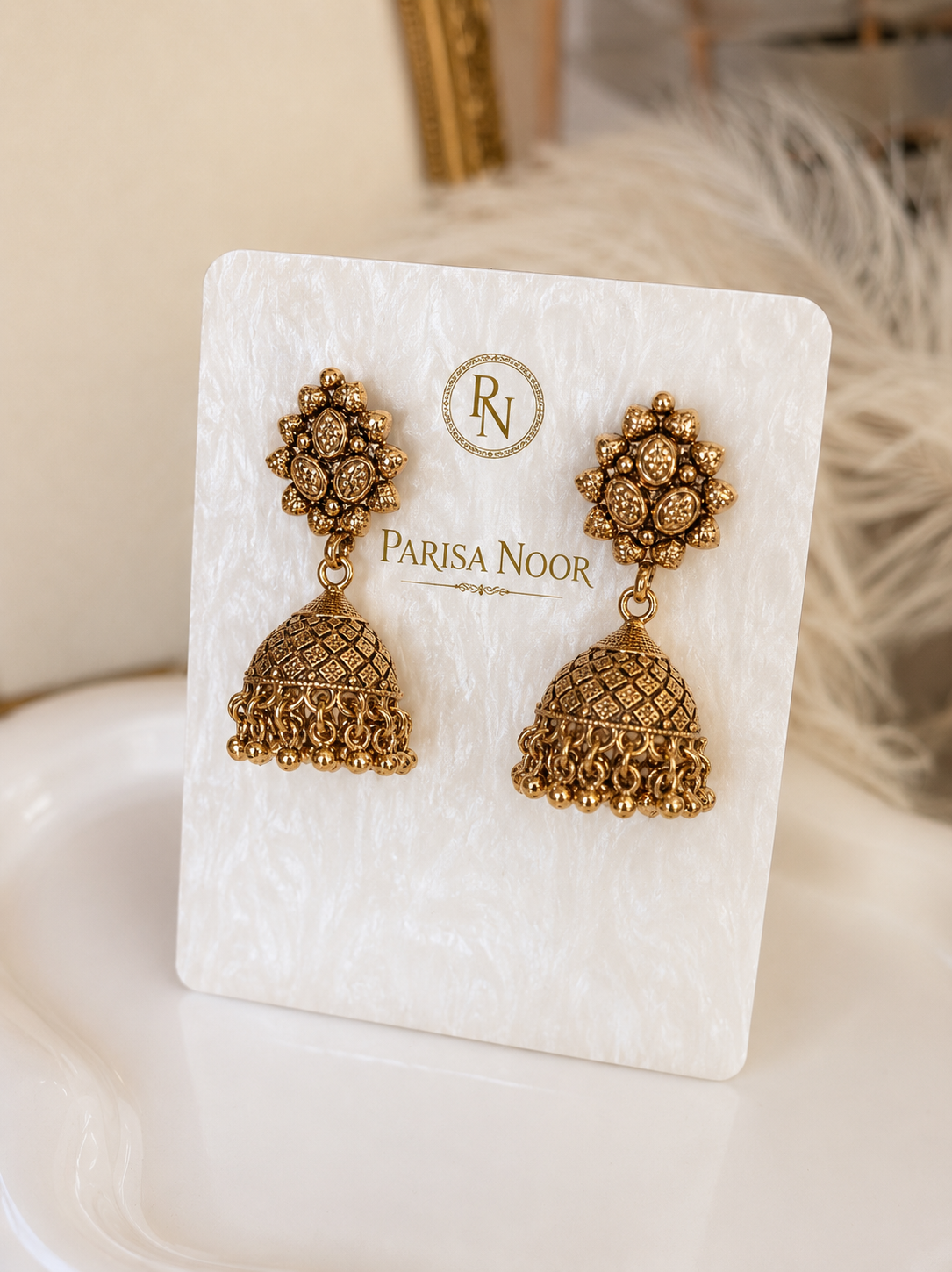 Vamika Antique Gold Jhumki Necklace Set
