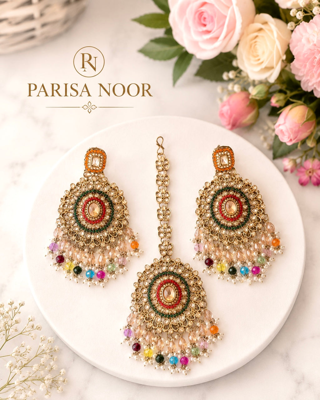 Rivaaz Multi Punjabi Pakistani Teeka Chandbali Set