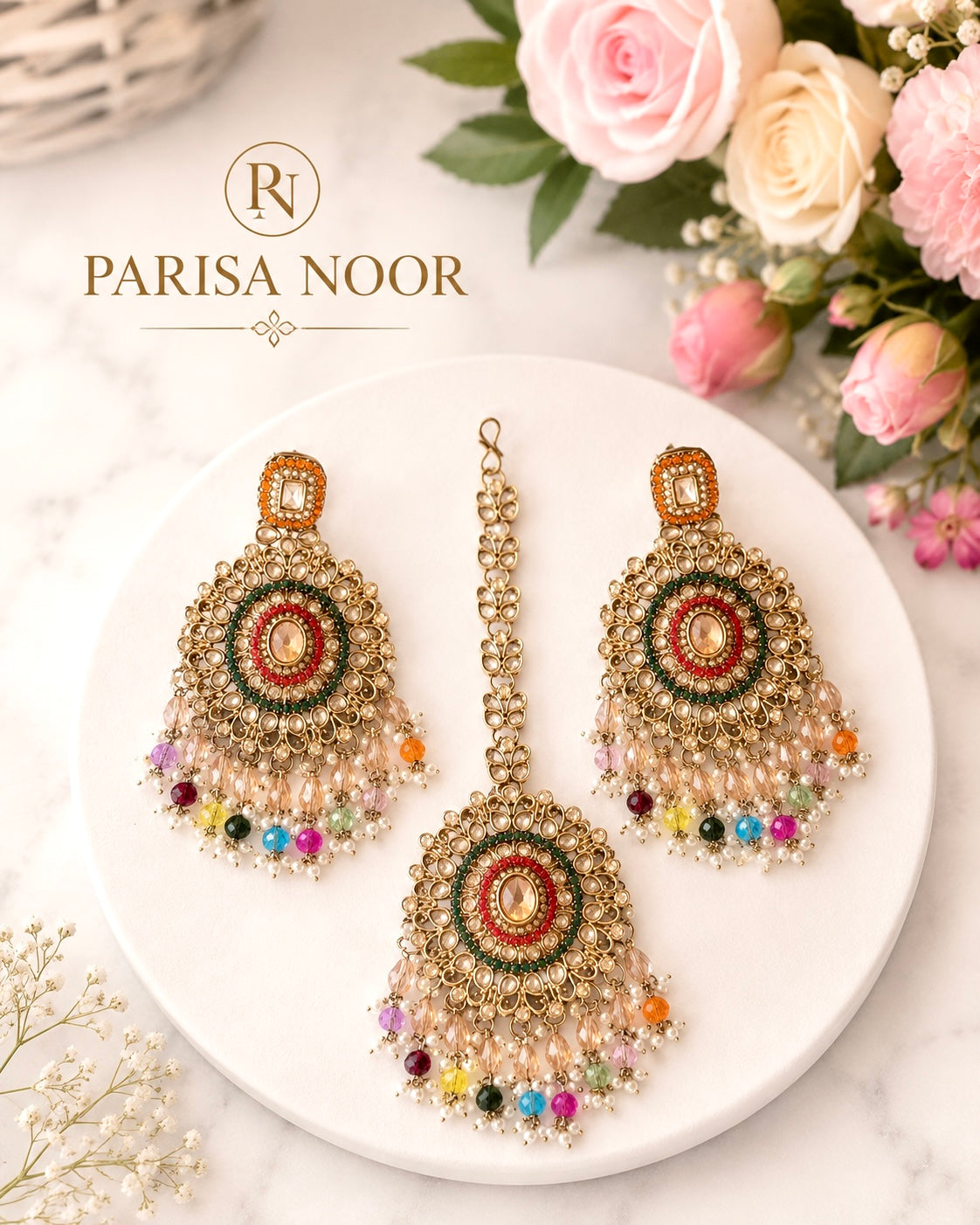 Rivaaz Multi Punjabi Pakistani Teeka Chandbali Set
