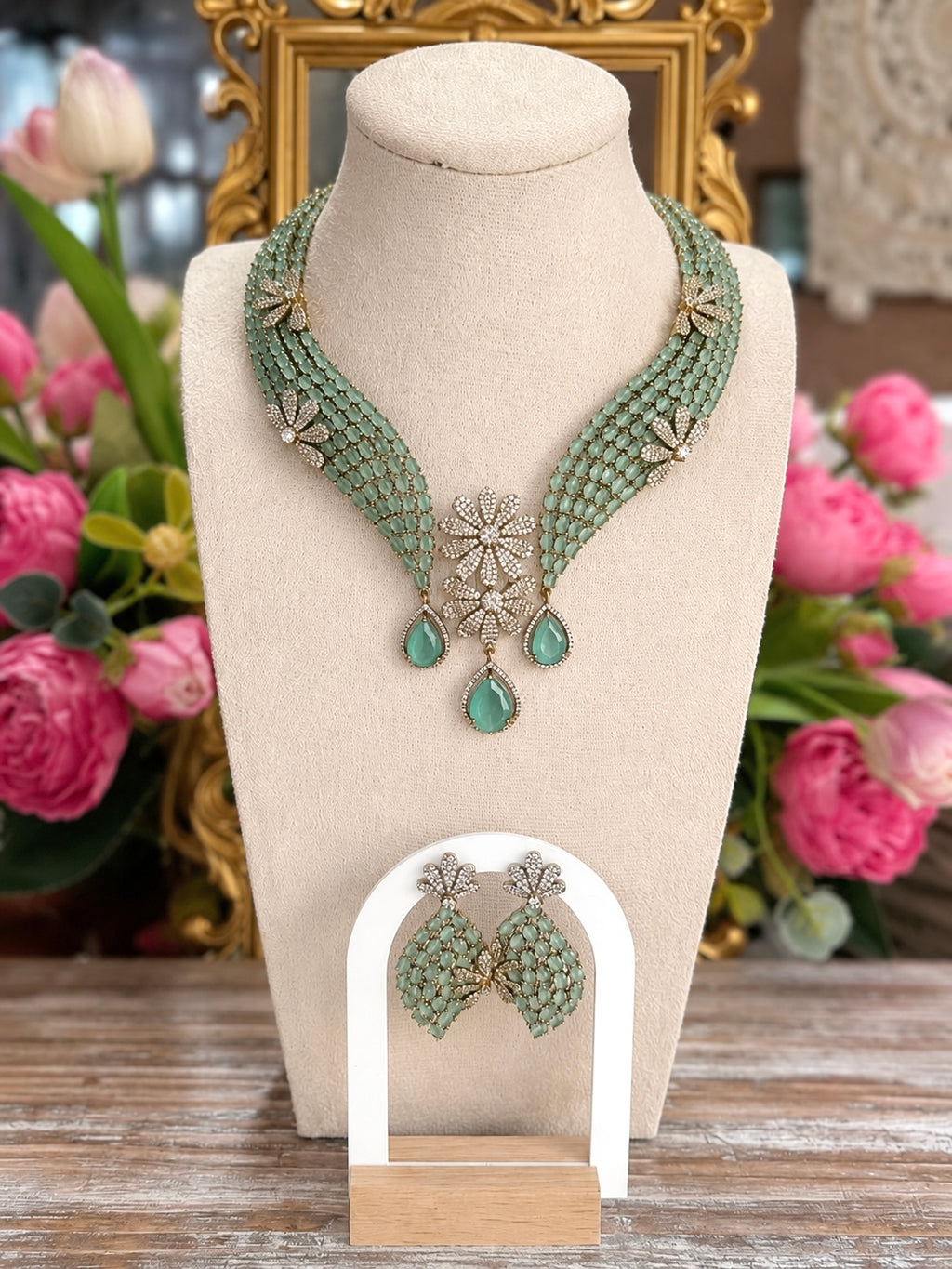 Sidrah Luxury Victorian AD Moissanite Necklace Set