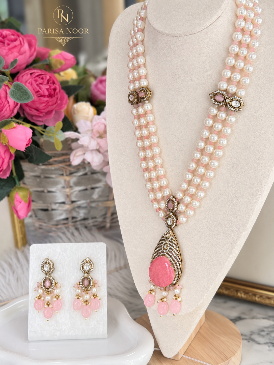 Arabella Blush Pink Victorian Designer Long Mala