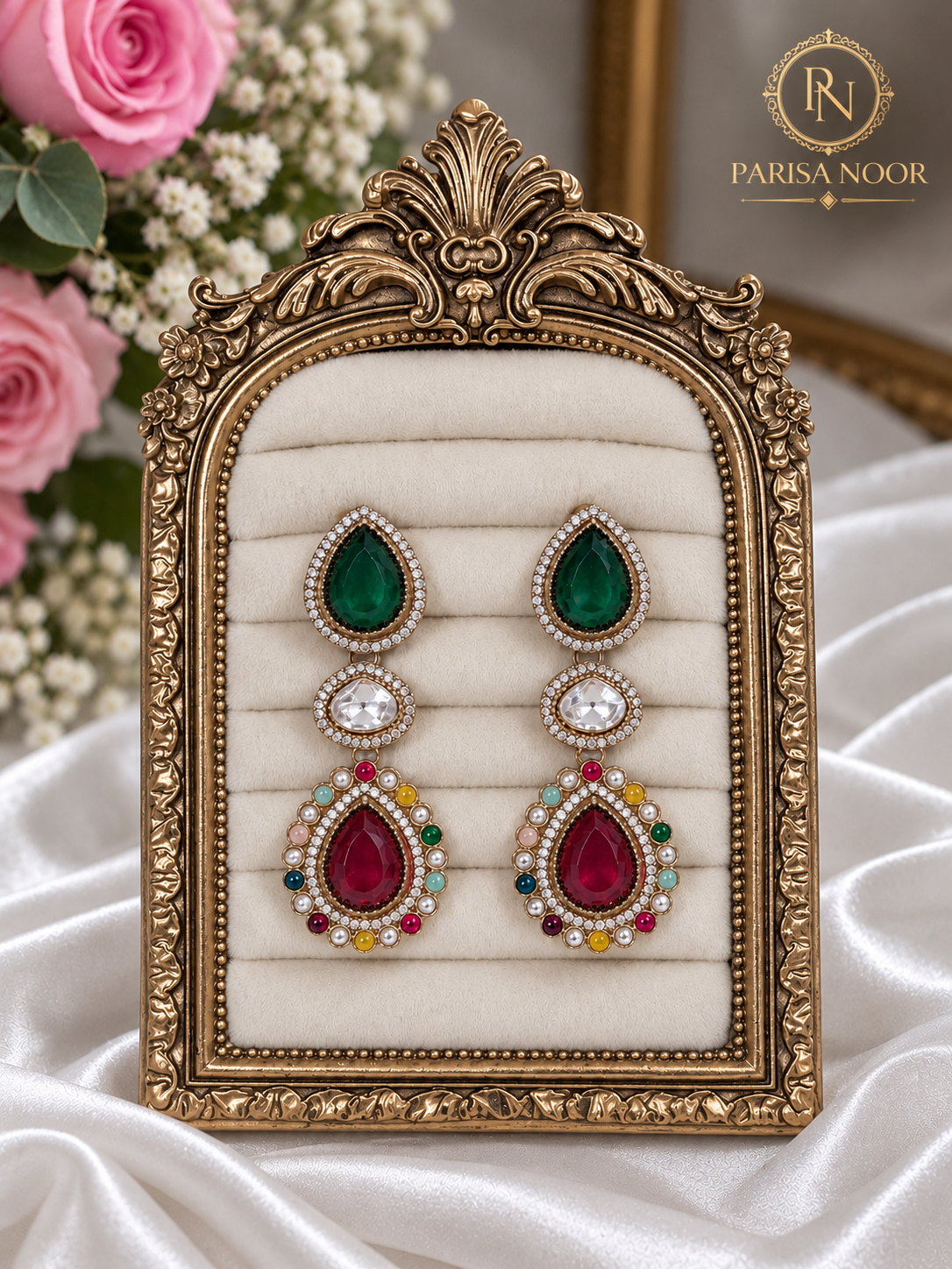 Mehrzoya Multicolour Designer Triple Drop Earrings