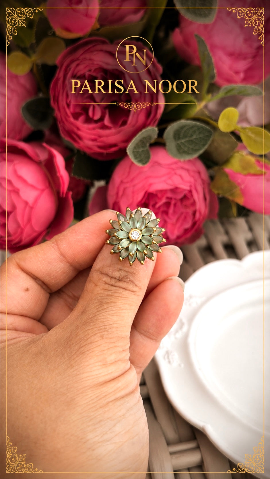 Celeste Bloom Statement AD Ring Adjustable