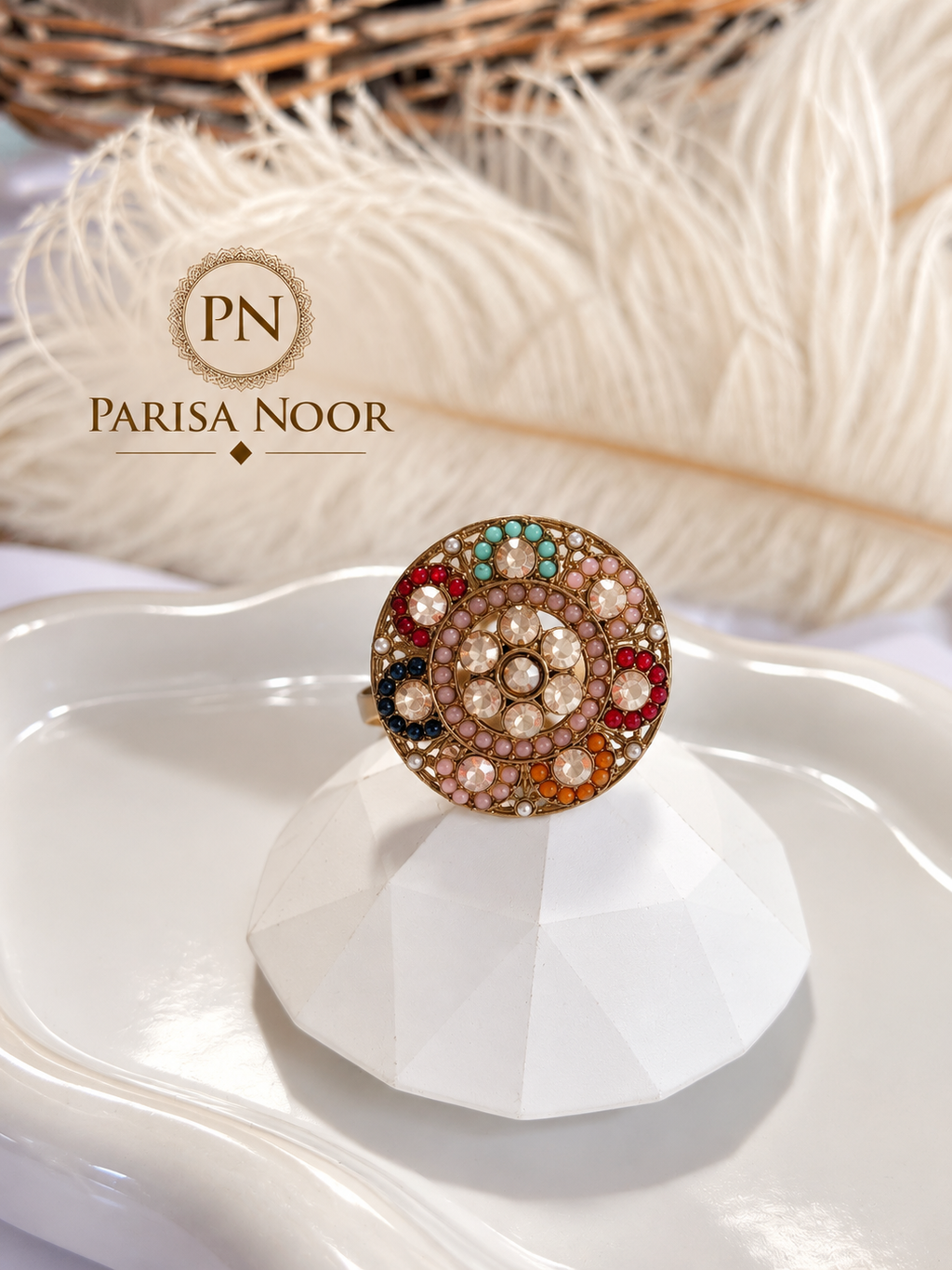Zaremina Multicolour Turkish Mosaic Adjustable Statement Ring