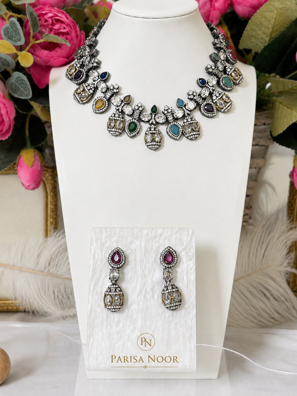 Rangrez Multicolour Luxury Designer Necklace Set