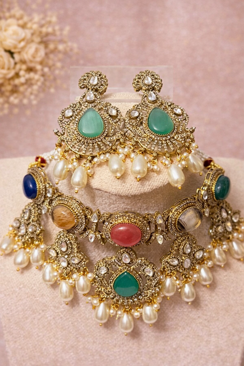 Noor Maharani Multigem Designer Necklace Set
