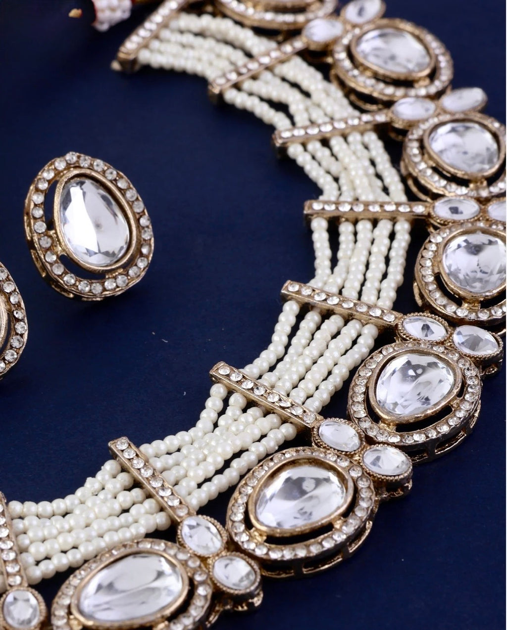 Sabina Pearl Zircone Polki Pearl Necklace with Earring