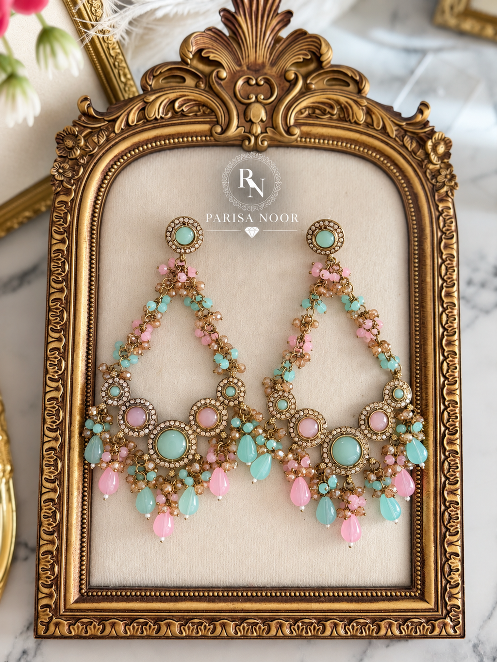 Aveline Designer Pastle Chandbali Statement Earrings