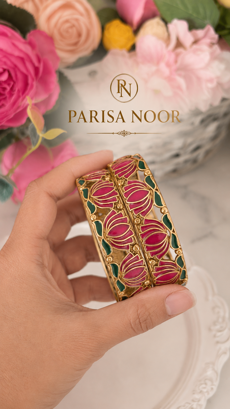 Noor Blossom Lotus Bangle Pair﻿