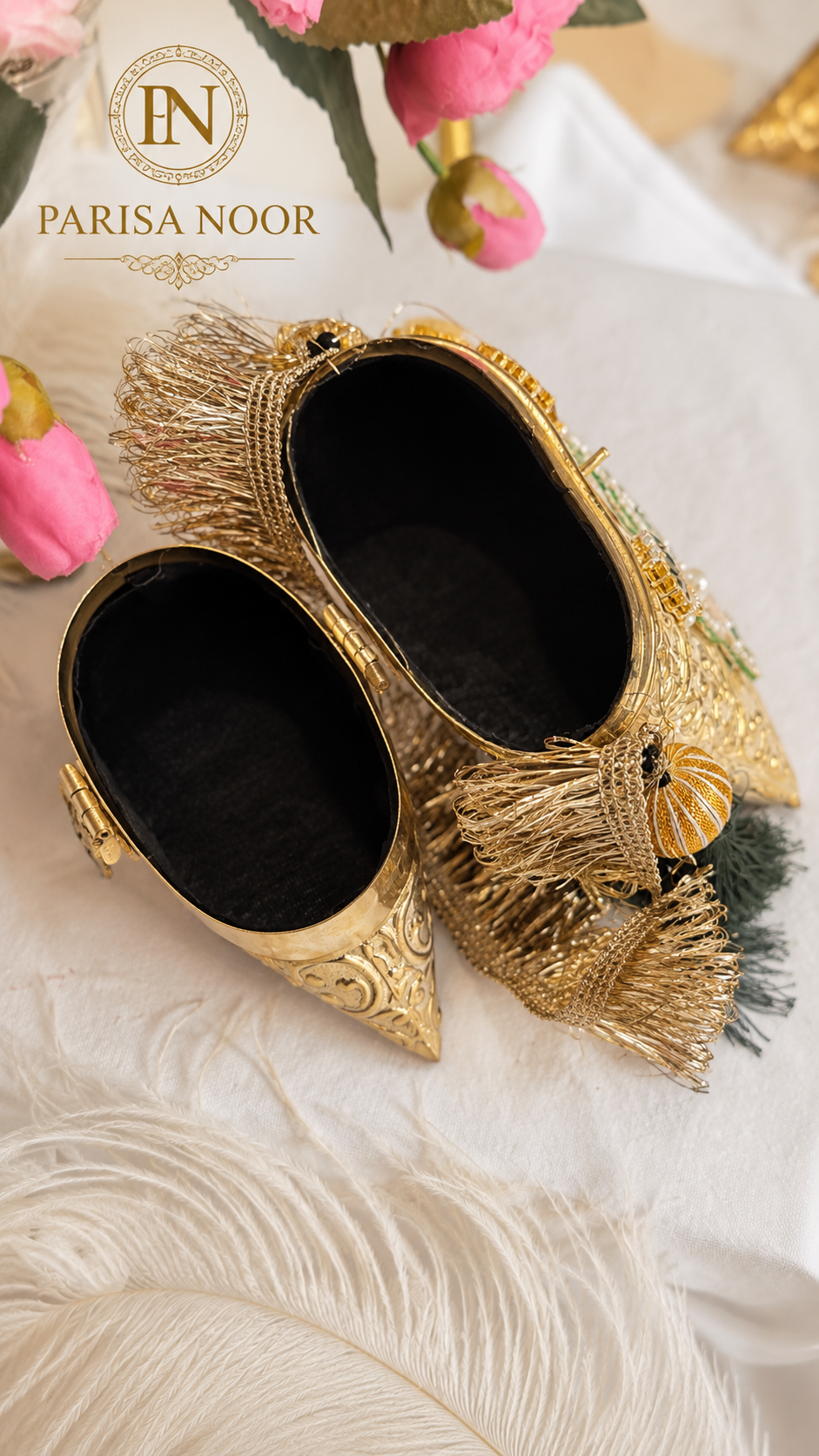Shefali Emerald Lotus Brass Clutch Handbag