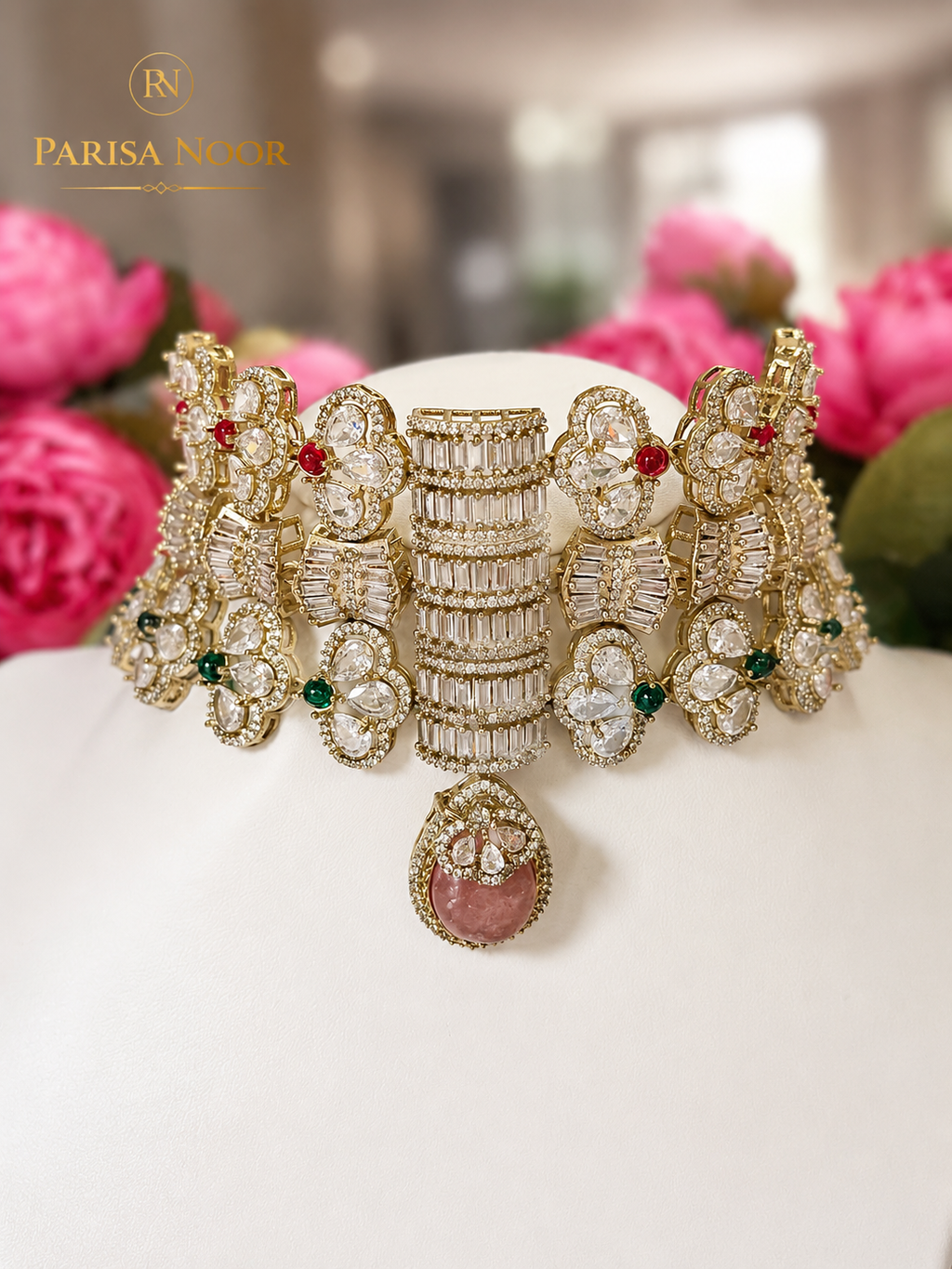 Zarevia Luxury Designer Polki Choker Necklace Set