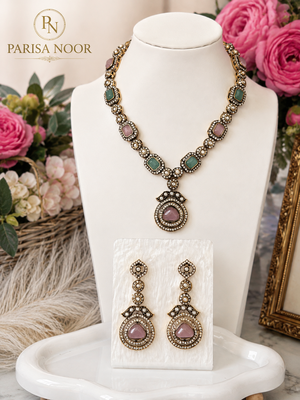 Deena Pastel Kundan Necklace Set