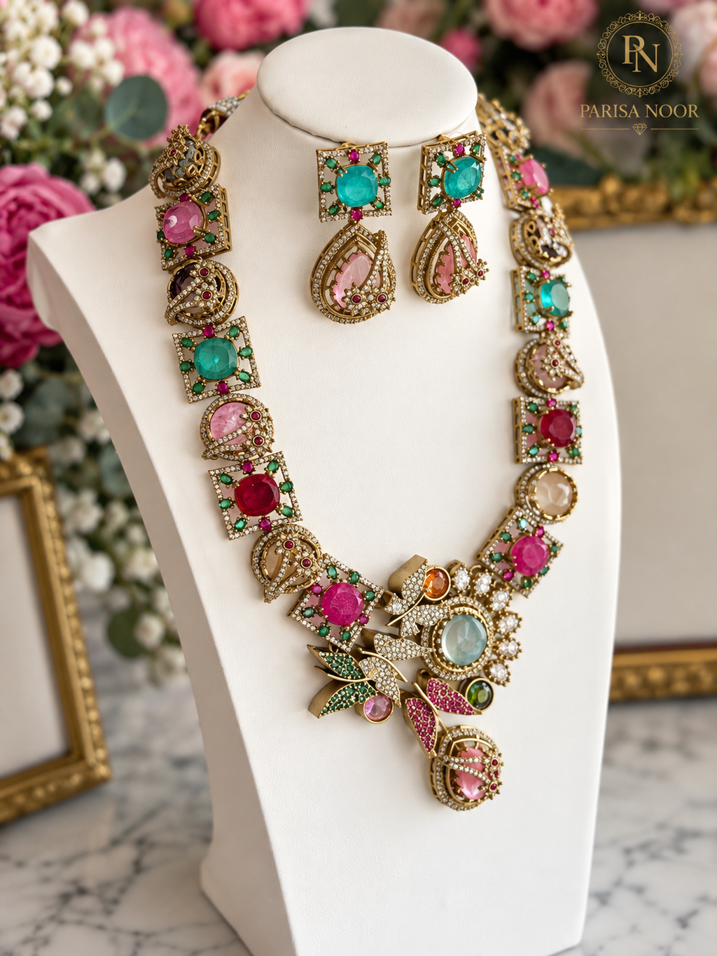 Virelia Premium Multicolour Doublet Designer Semi/Long Necklace Set