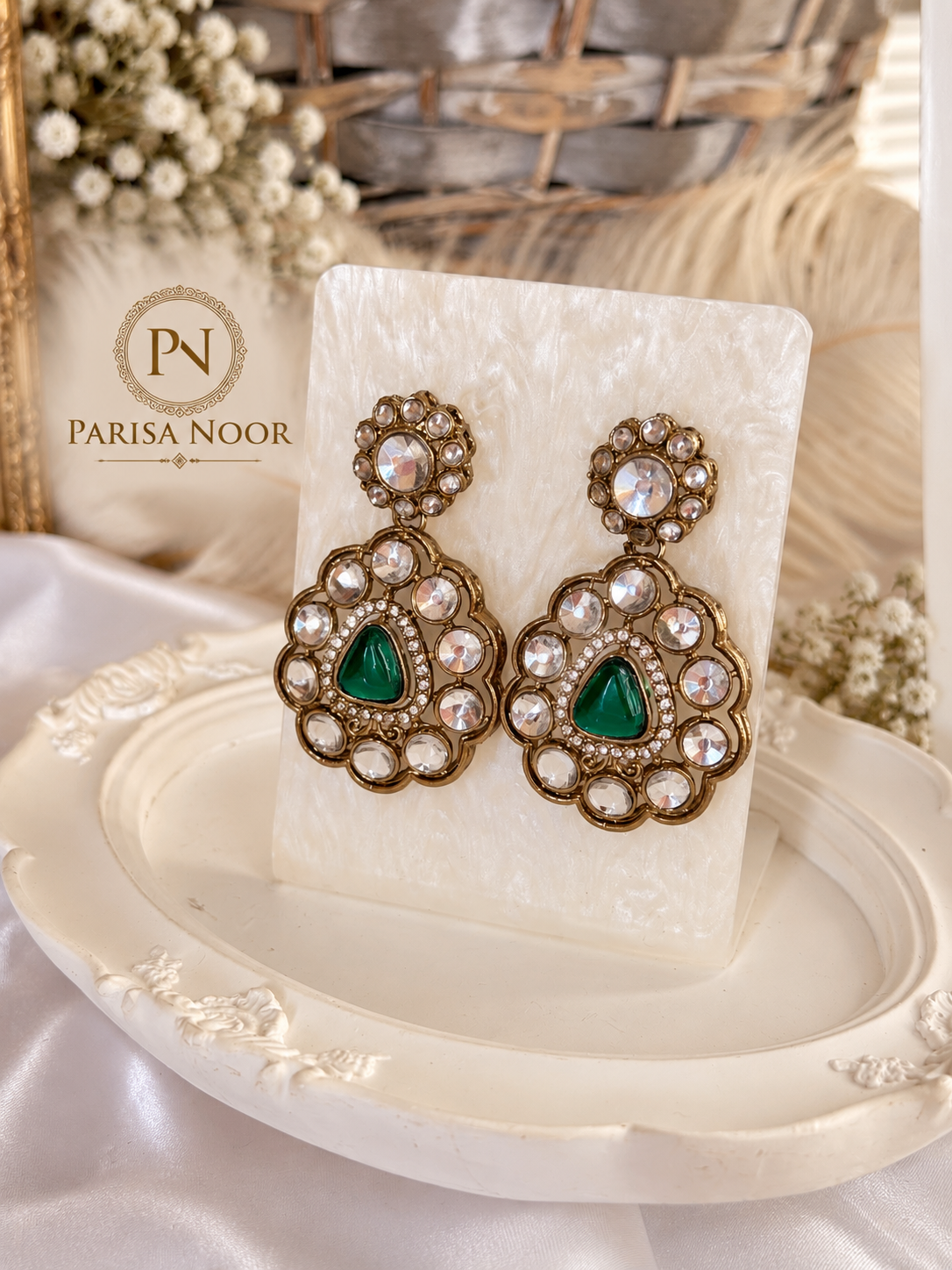 Mehrvani Emerald Green Polki Kundan Necklace Set