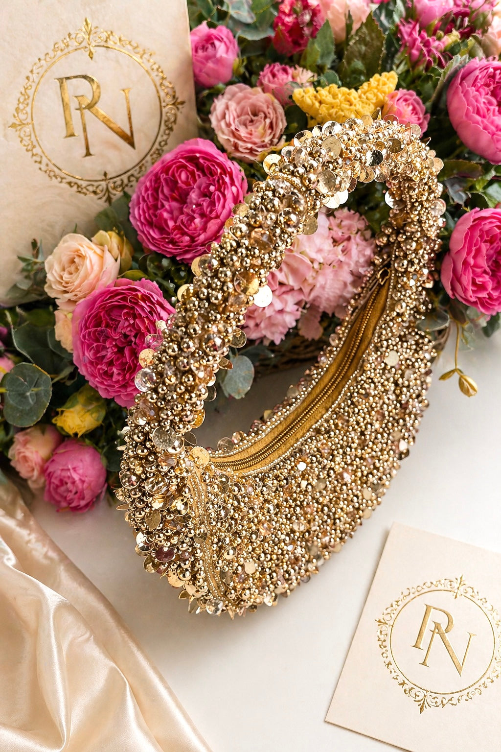 Noor Crescent Luxe Pearl Crystal Bag
