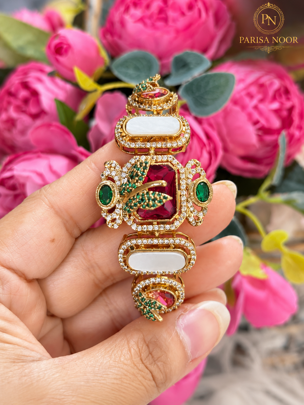 Calista Designer Ruby Statement Cuff Bracelet