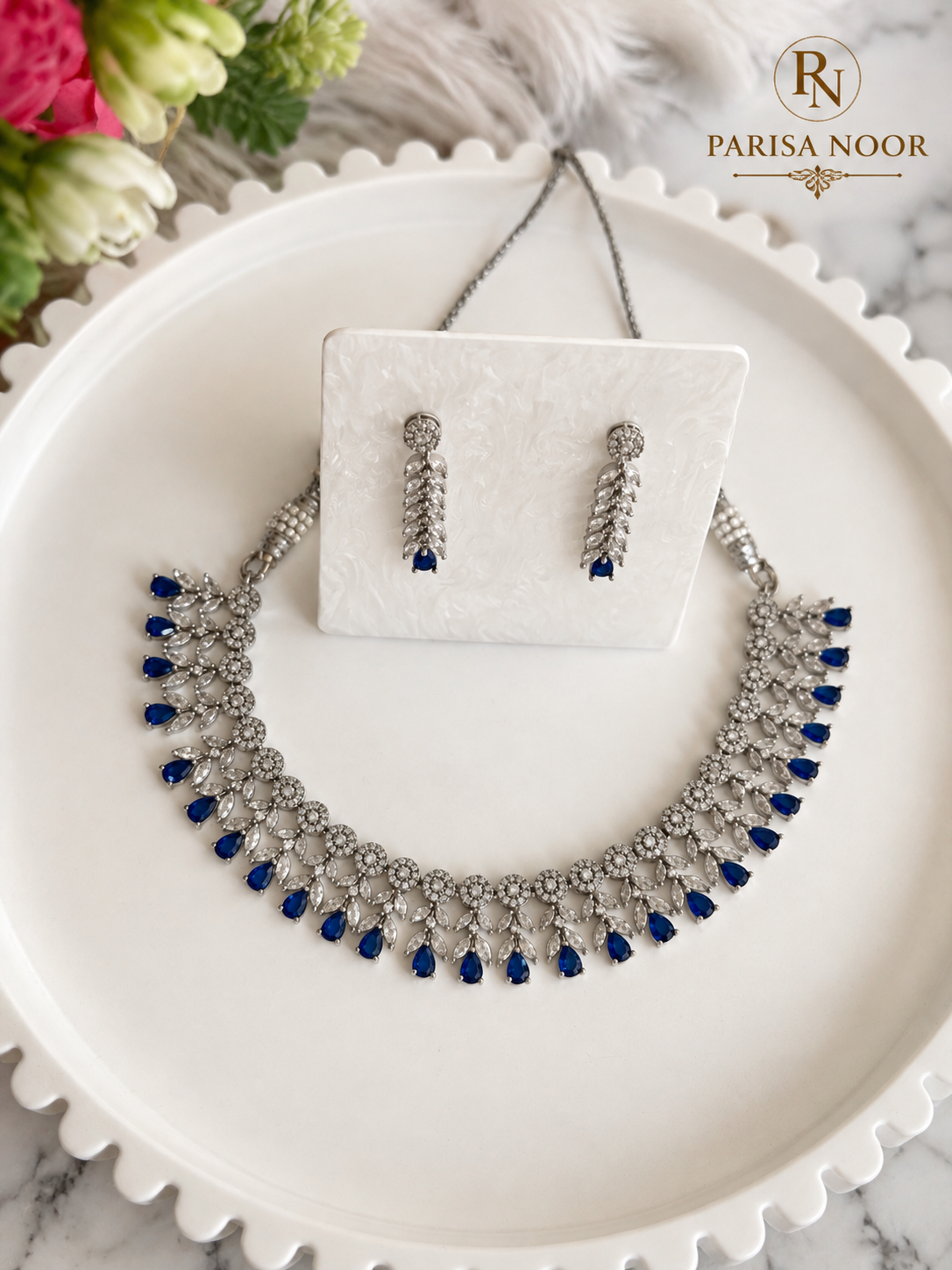 Zehnara Midnight Blue AD Necklace Set