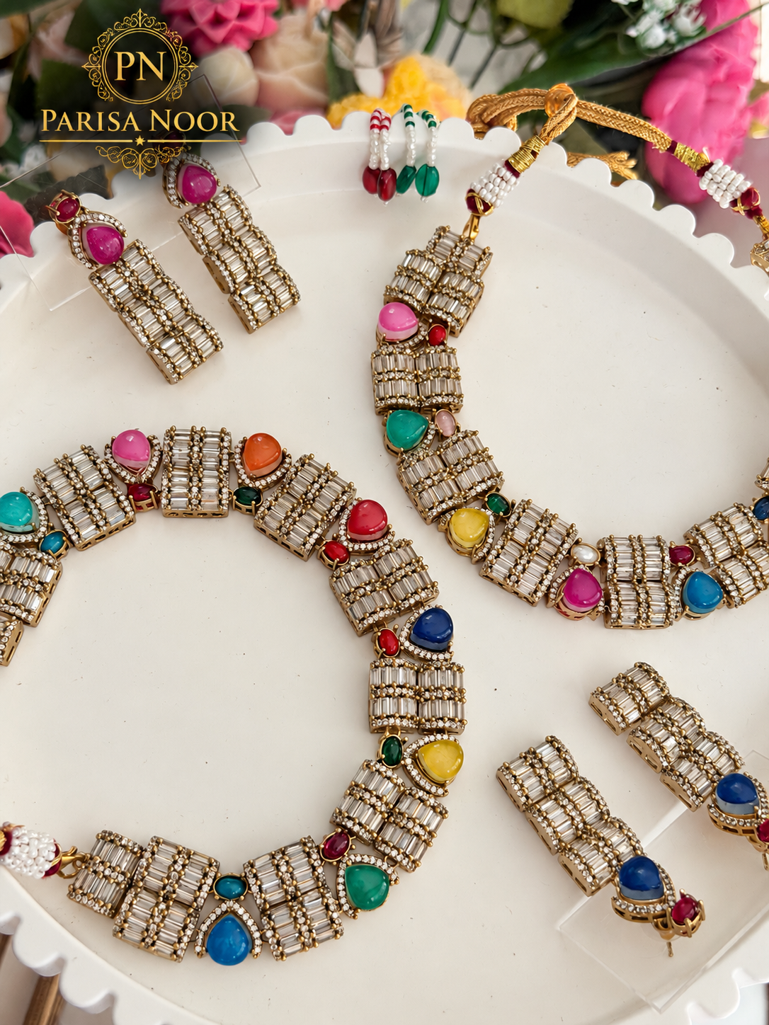 Cavira Multicolour Double-Setting Designer Necklace Set