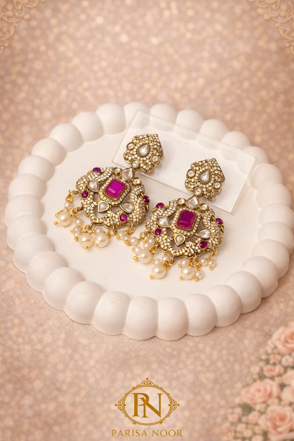Hayat Victorian Choker Necklace Set - Pink