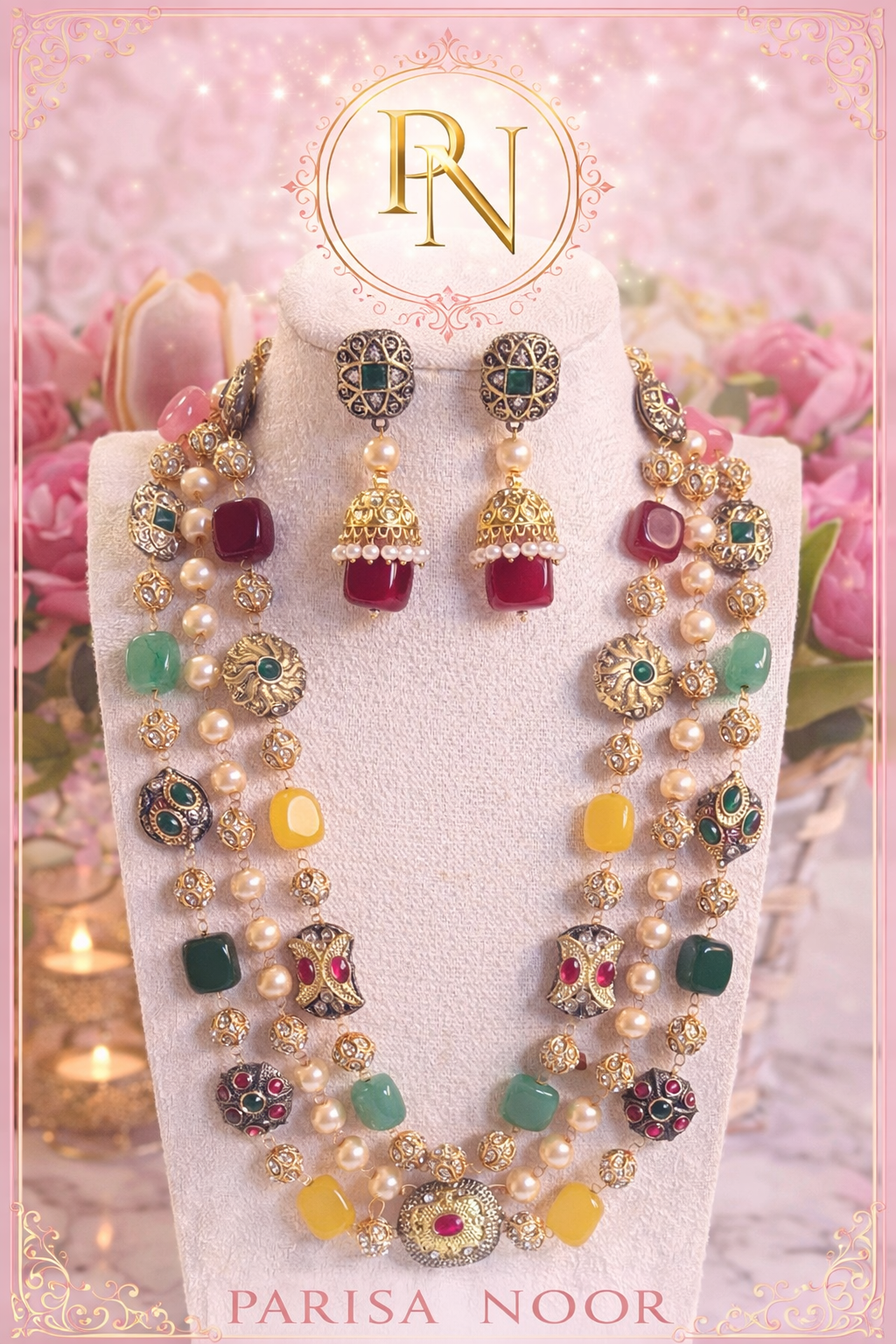 Noor-e-Rang multi long necklace set