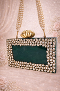 Zara Kundan Green Resin clutch with Pearl Handle