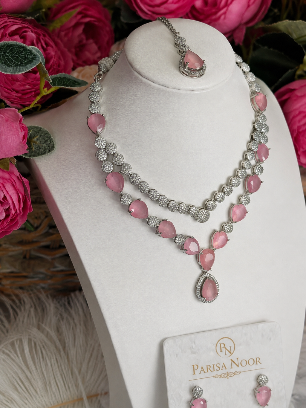 Aarini Luxury Pink AD Necklace Set