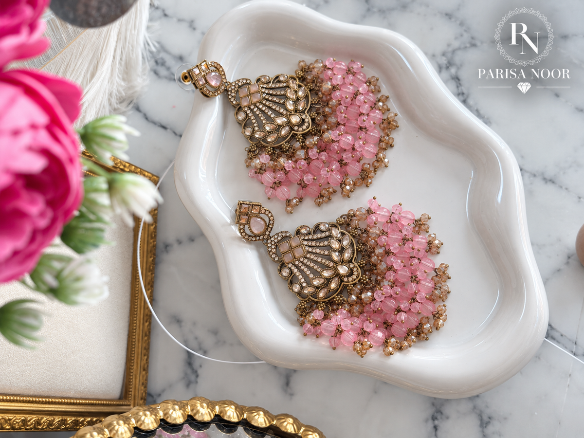 Inara Pink Kundan Beaded Chandbali Earrings
