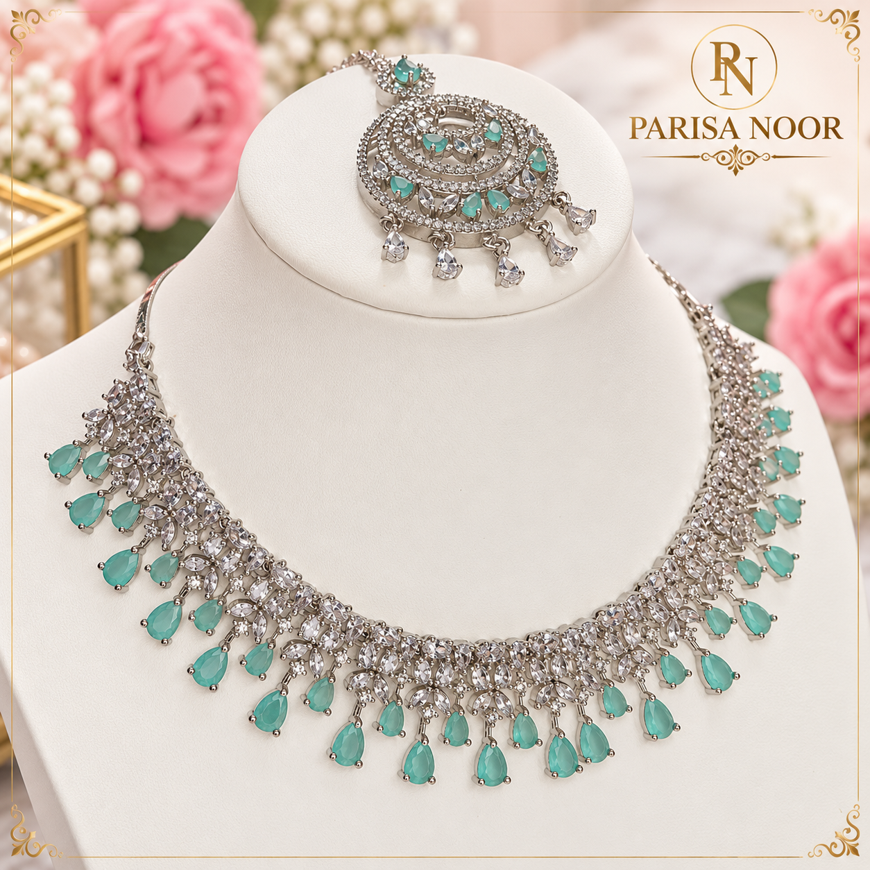 Seraya Aqua AD Stone Necklace Set