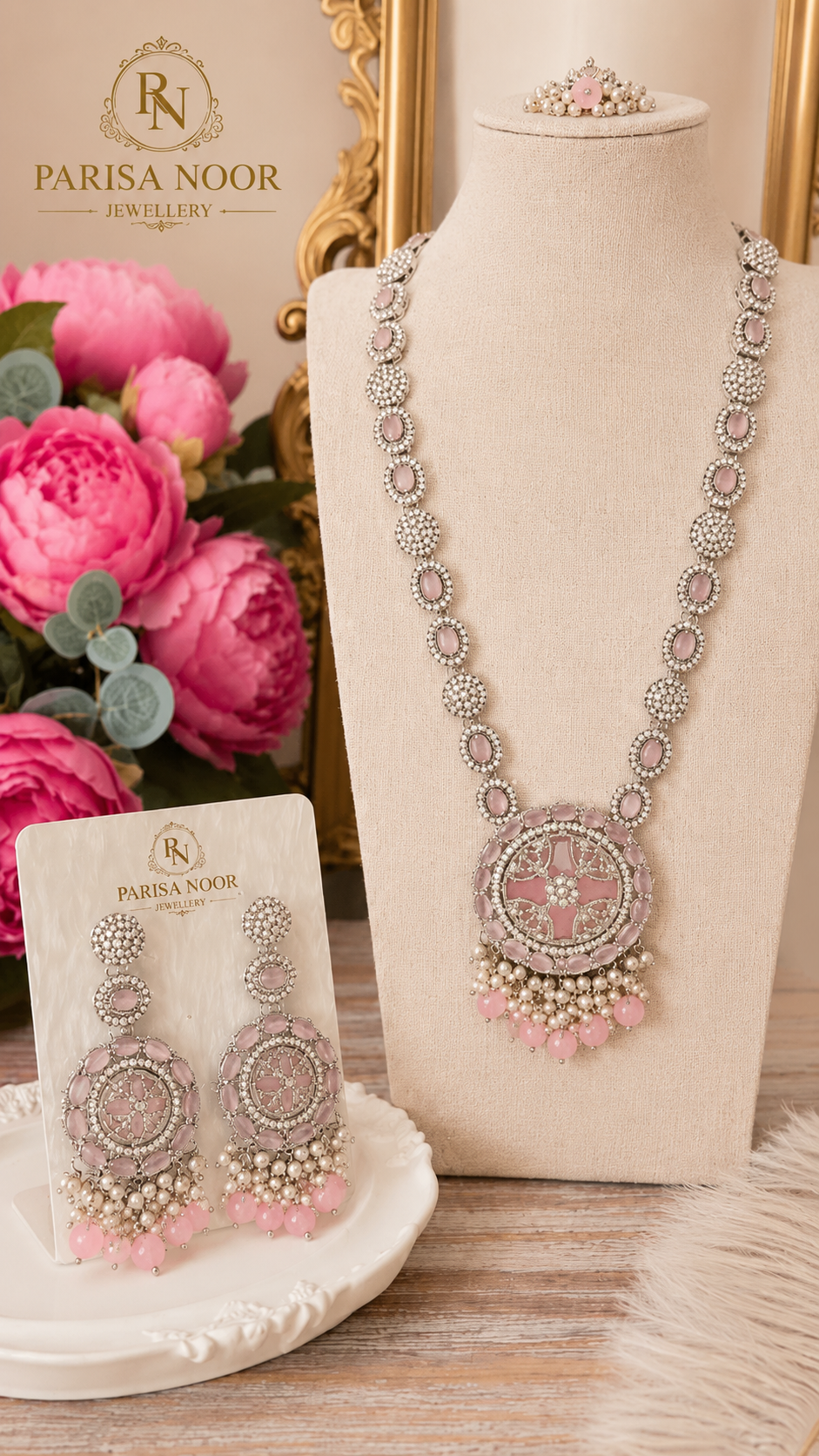 Rimsha Pink Kundan Long Mala Set
