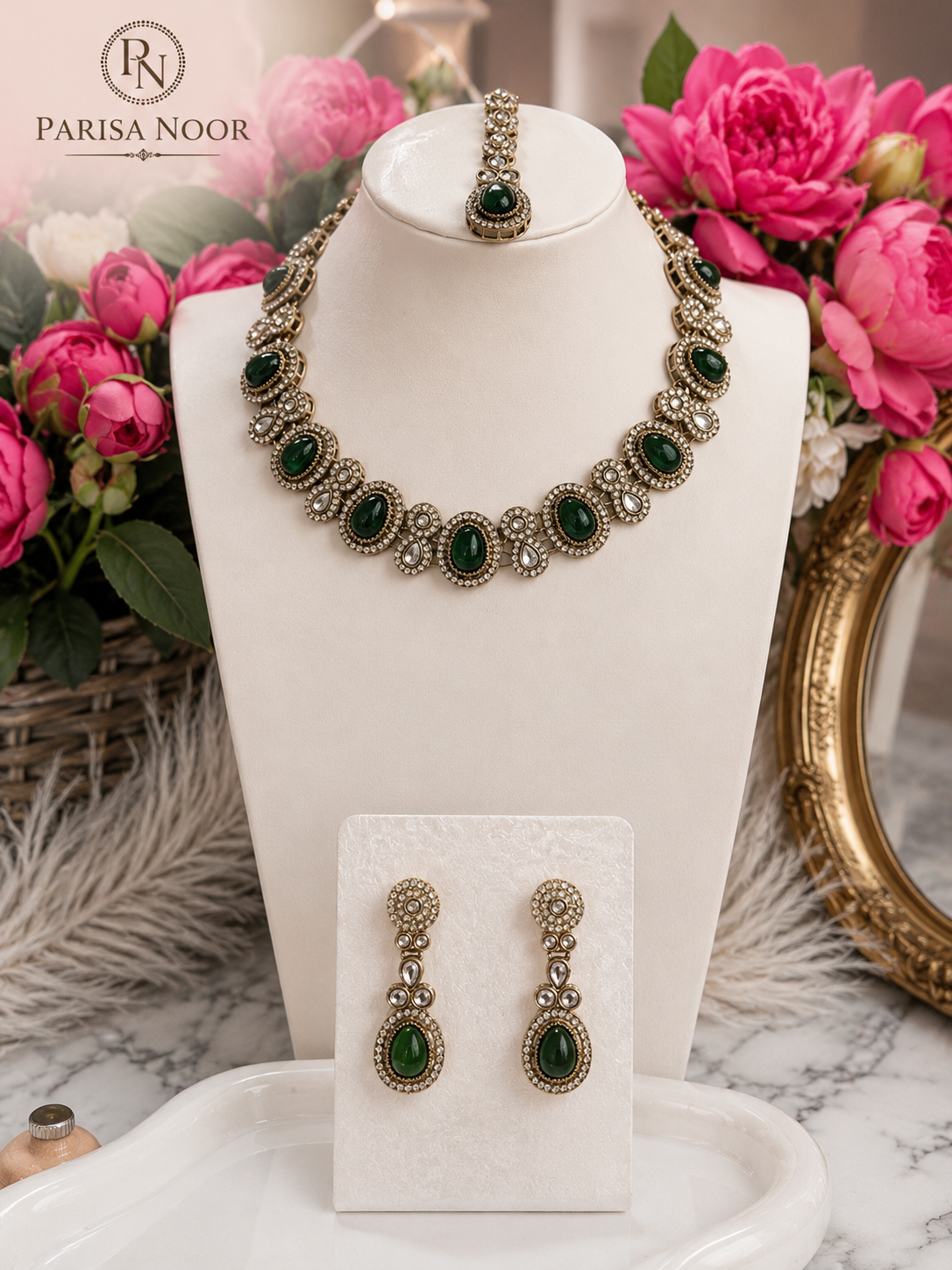 Ehsaas Polki Kundan Green Necklace Set