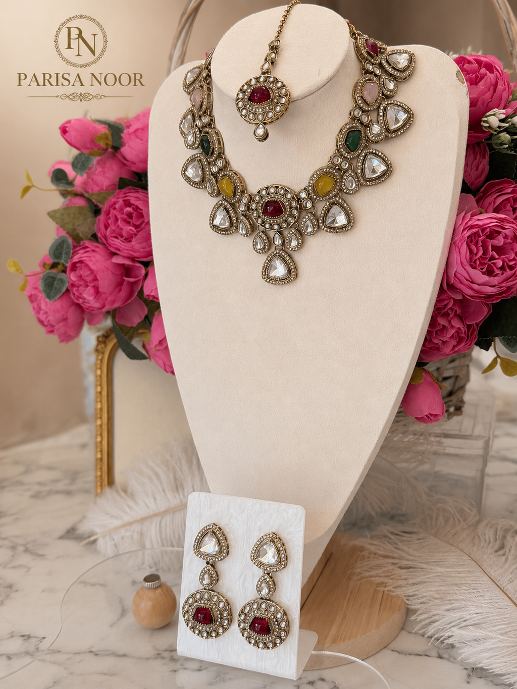 Meherun Multicolour Polki Kundan Necklace Set