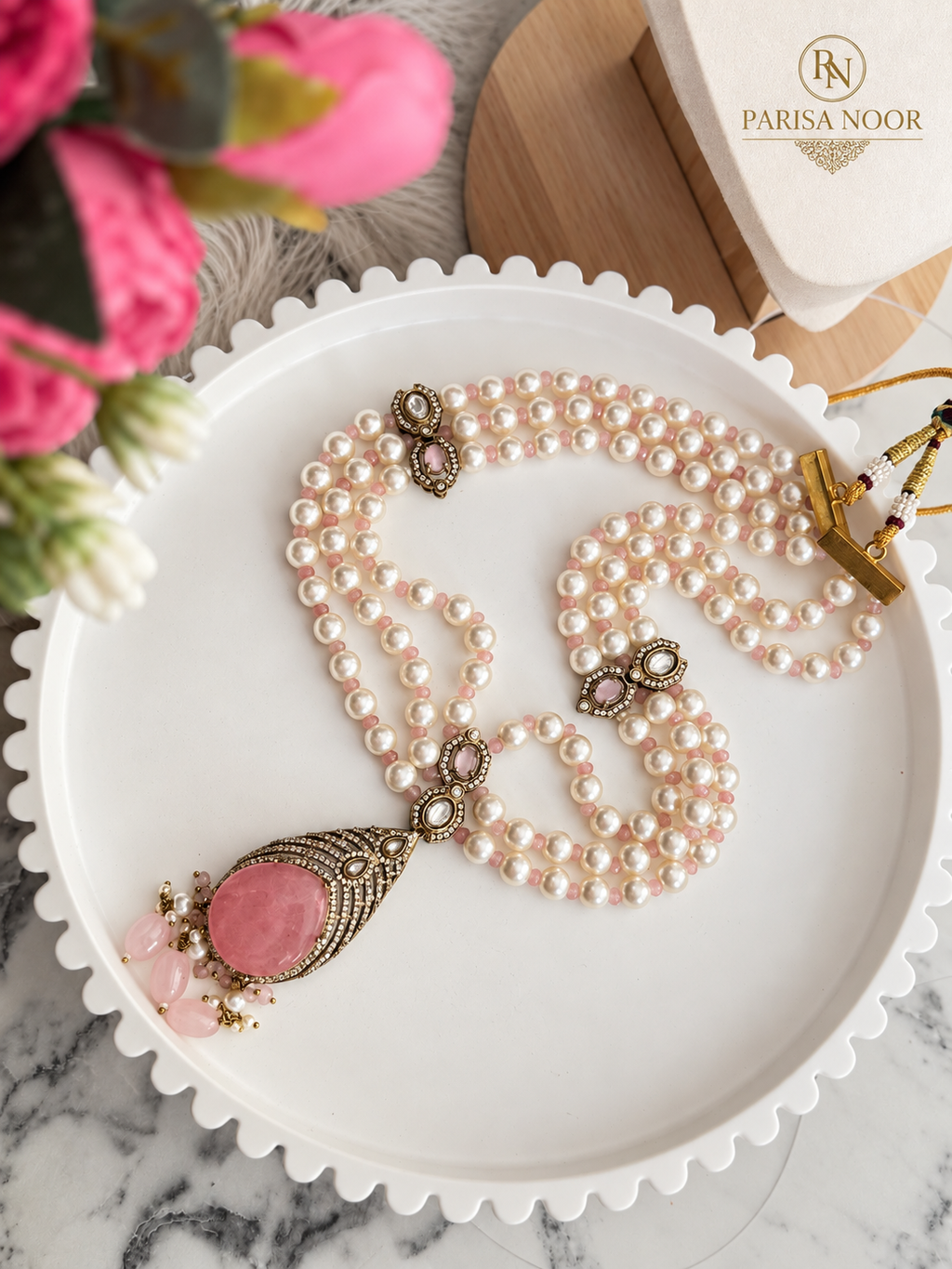 Arabella Blush Pink Victorian Designer Long Mala