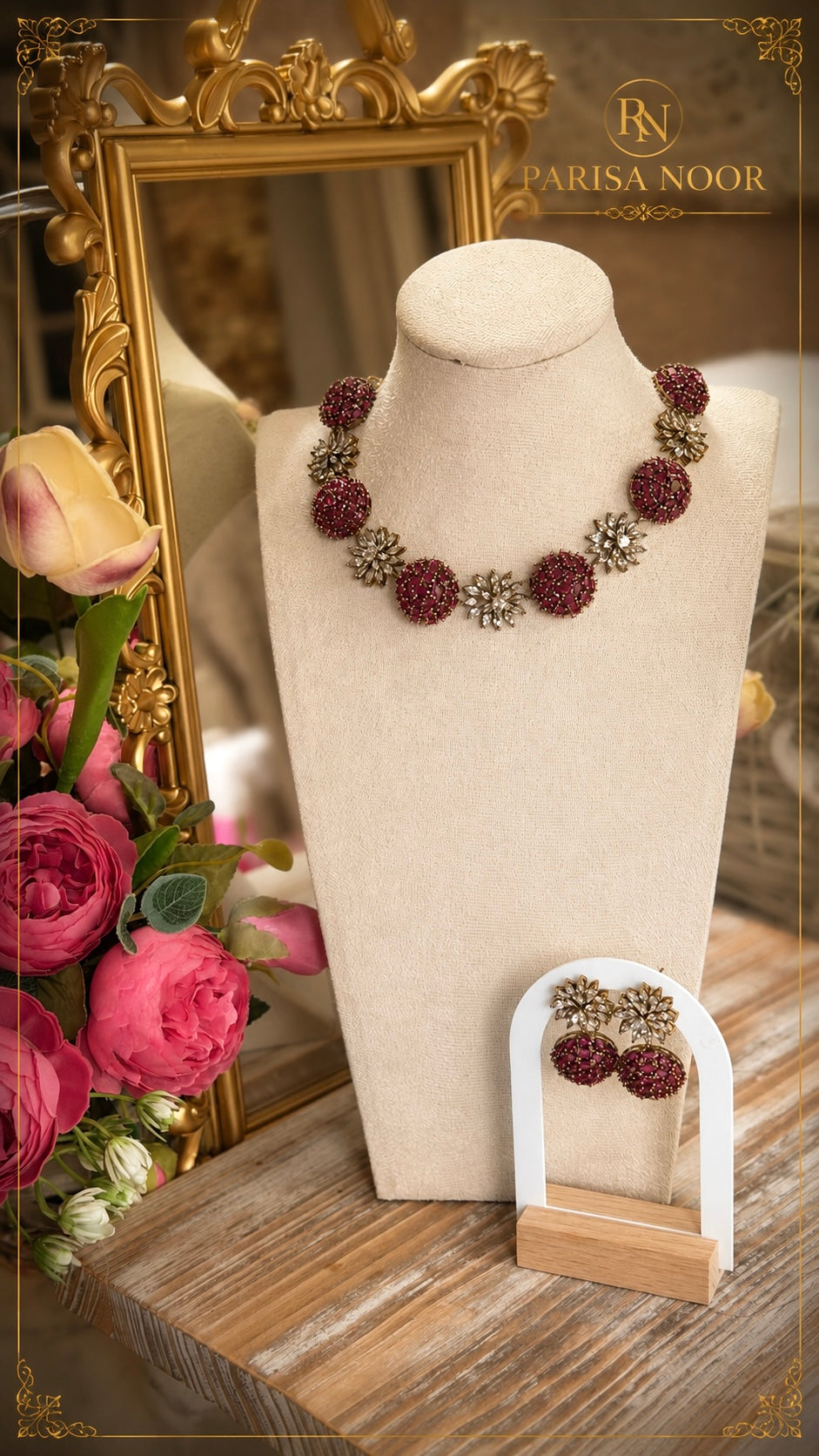 Laila Victorian AD Ruby Pink Necklace Set