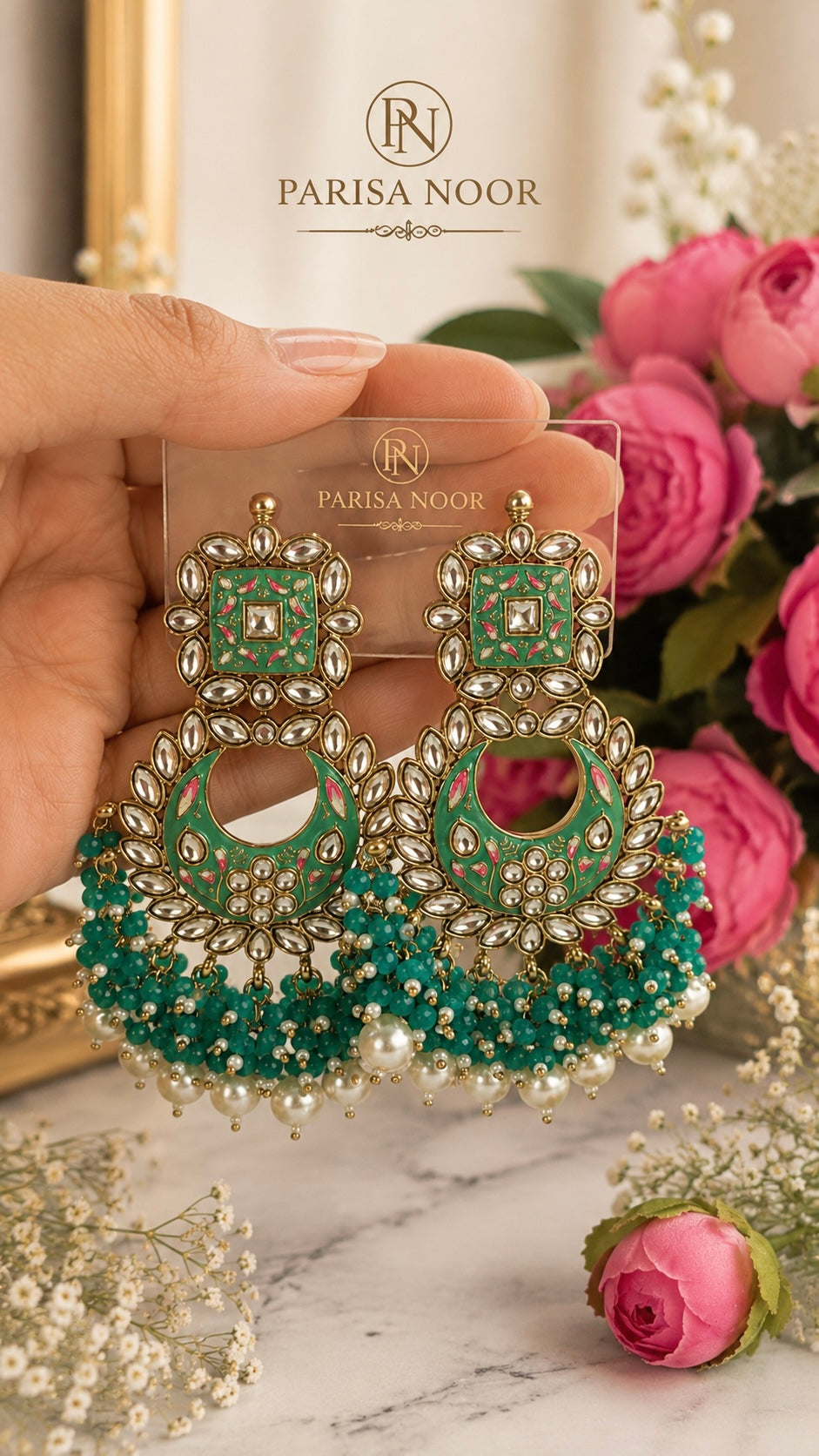 Meherza Meenakari Kundan Statement Earrings