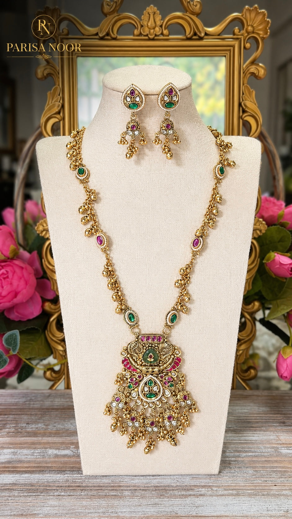 Afroze Rajwadi Heritage Long Necklace Set Ghungru✨