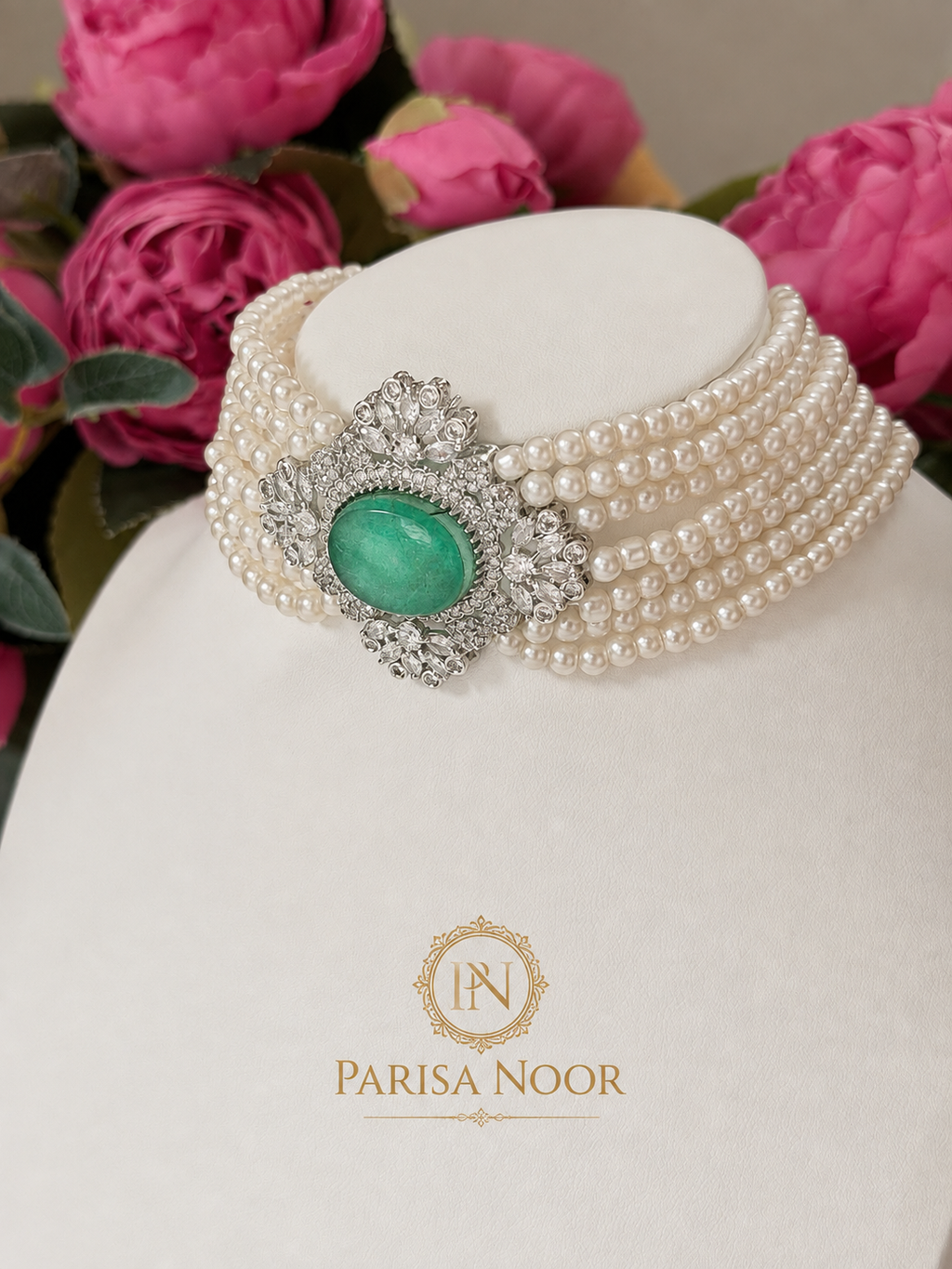 Elira Mint Pearl Designer Choker Set