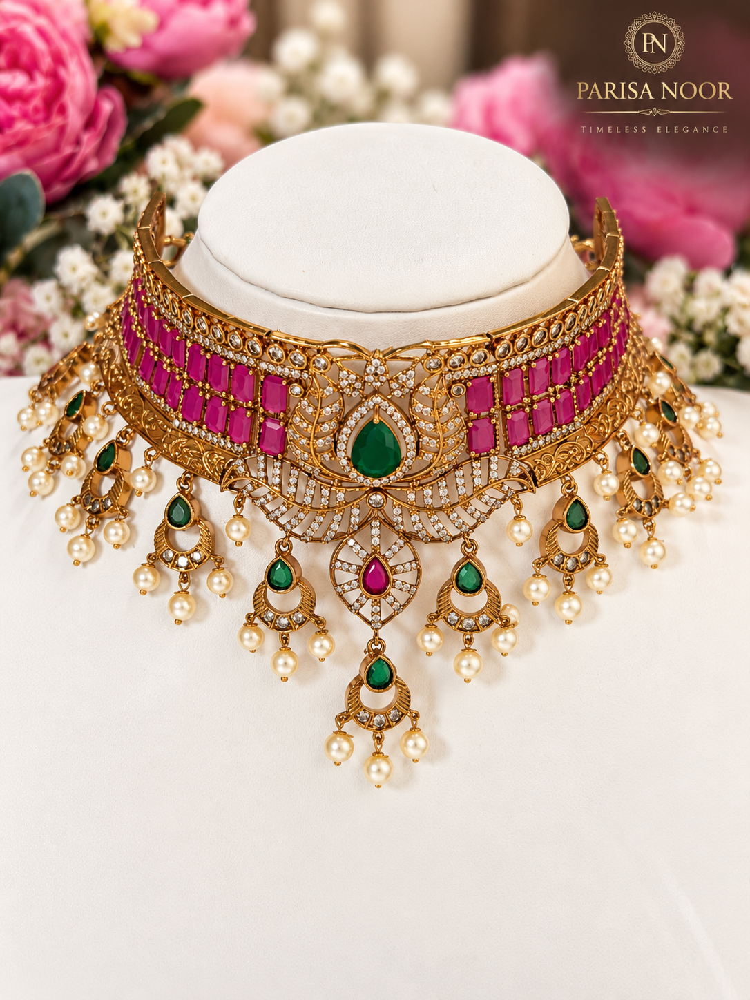 Ariella Luxury Heritage AD Choker Set Ruby Pink