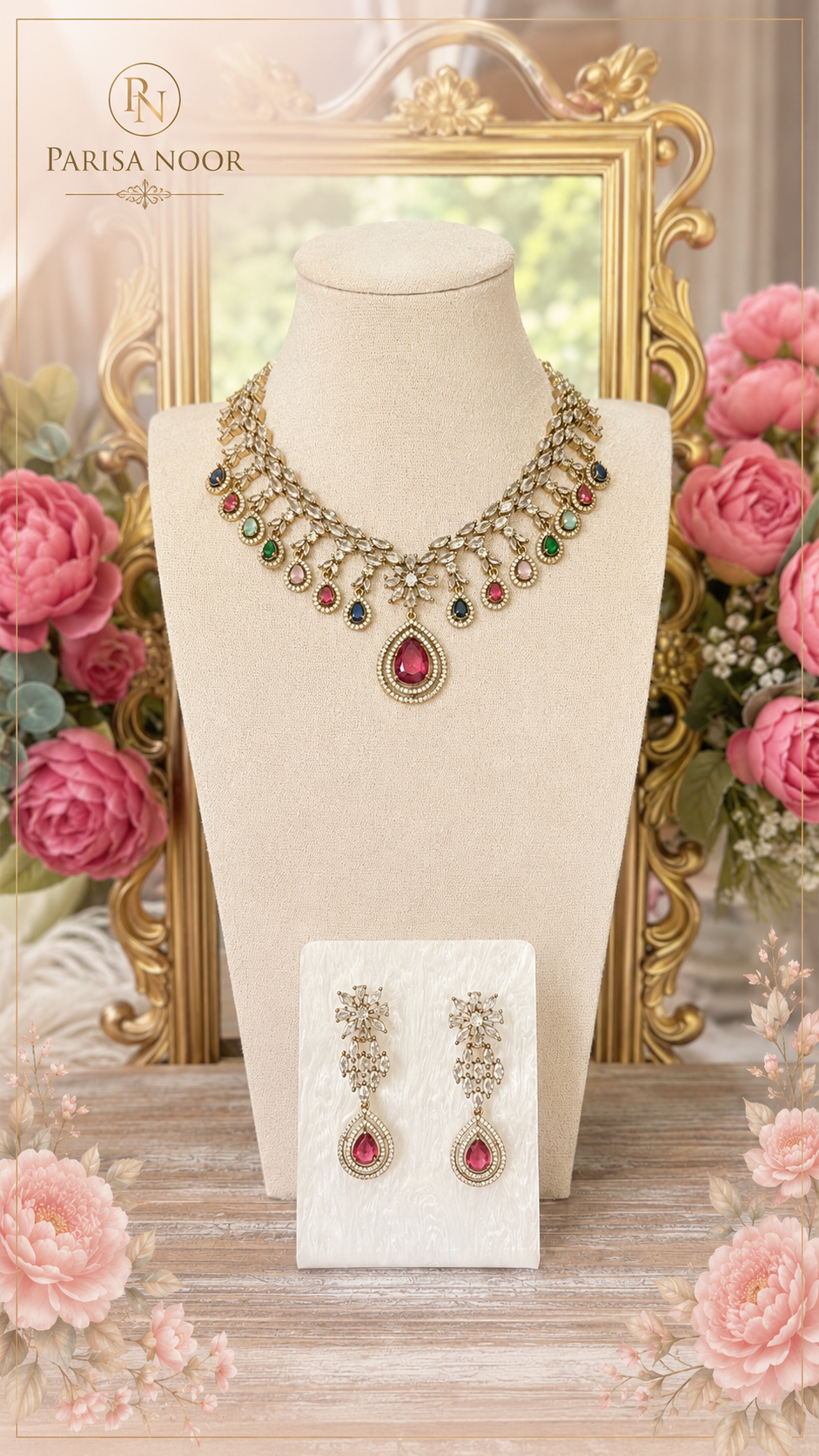 Maria Victorian Mehendi Polish AD Multi Necklace Set