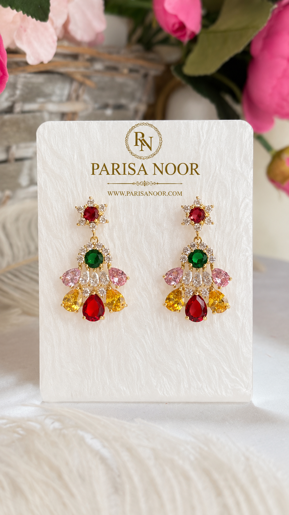Safira Multicolour Cubic Zirconia Drop Earrings
