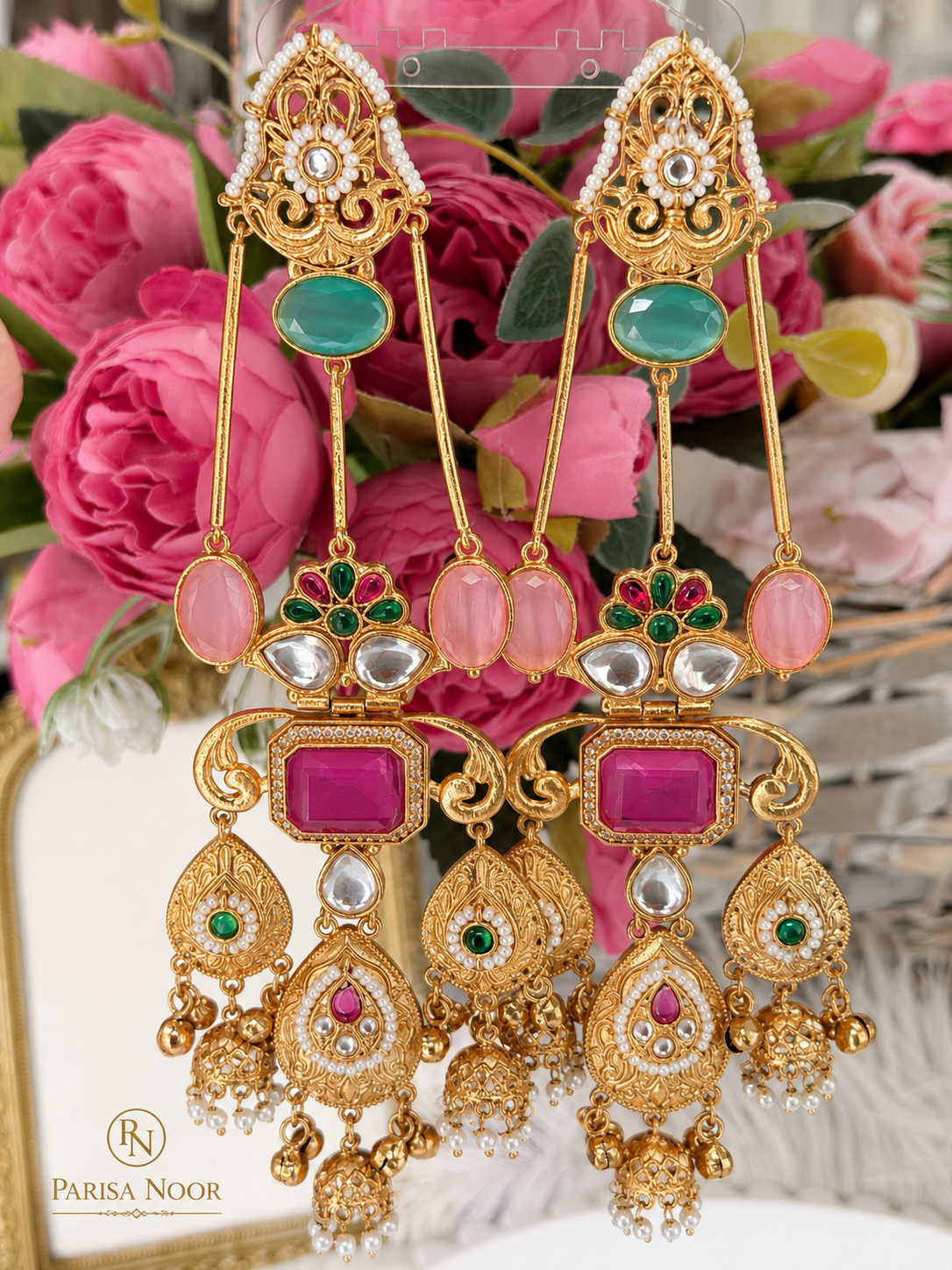 Aafreen Luxury Kashmiri Jhumka Earrings Pink