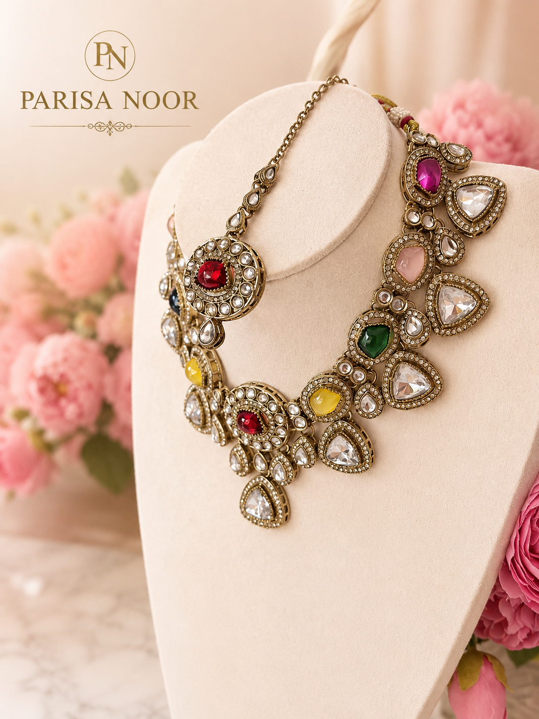 Meherun Multicolour Polki Kundan Necklace Set