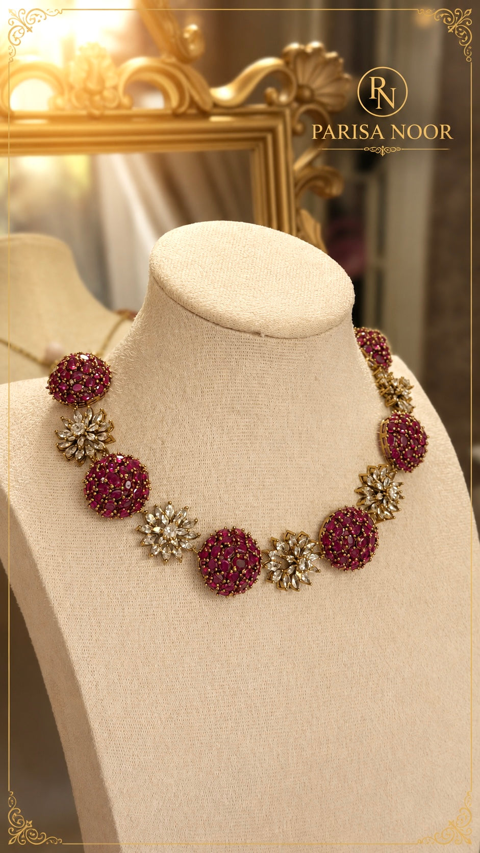 Laila Victorian AD Ruby Pink Necklace Set
