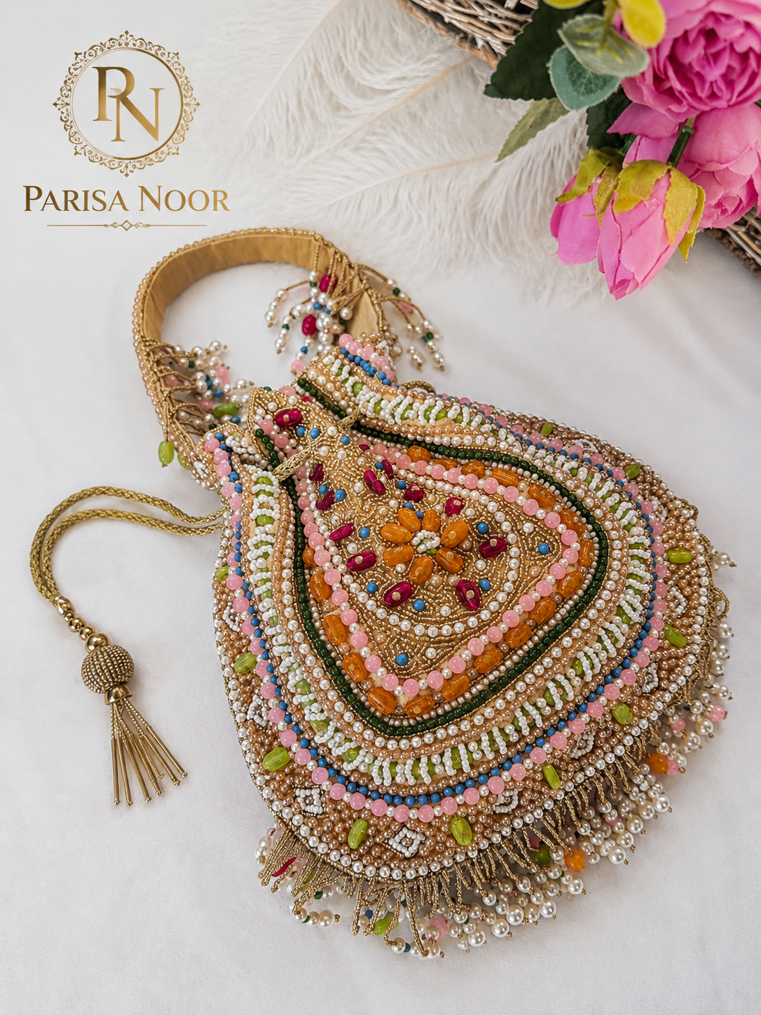 Nazende Multicolour Pearl Embellished Luxury Potli Bag