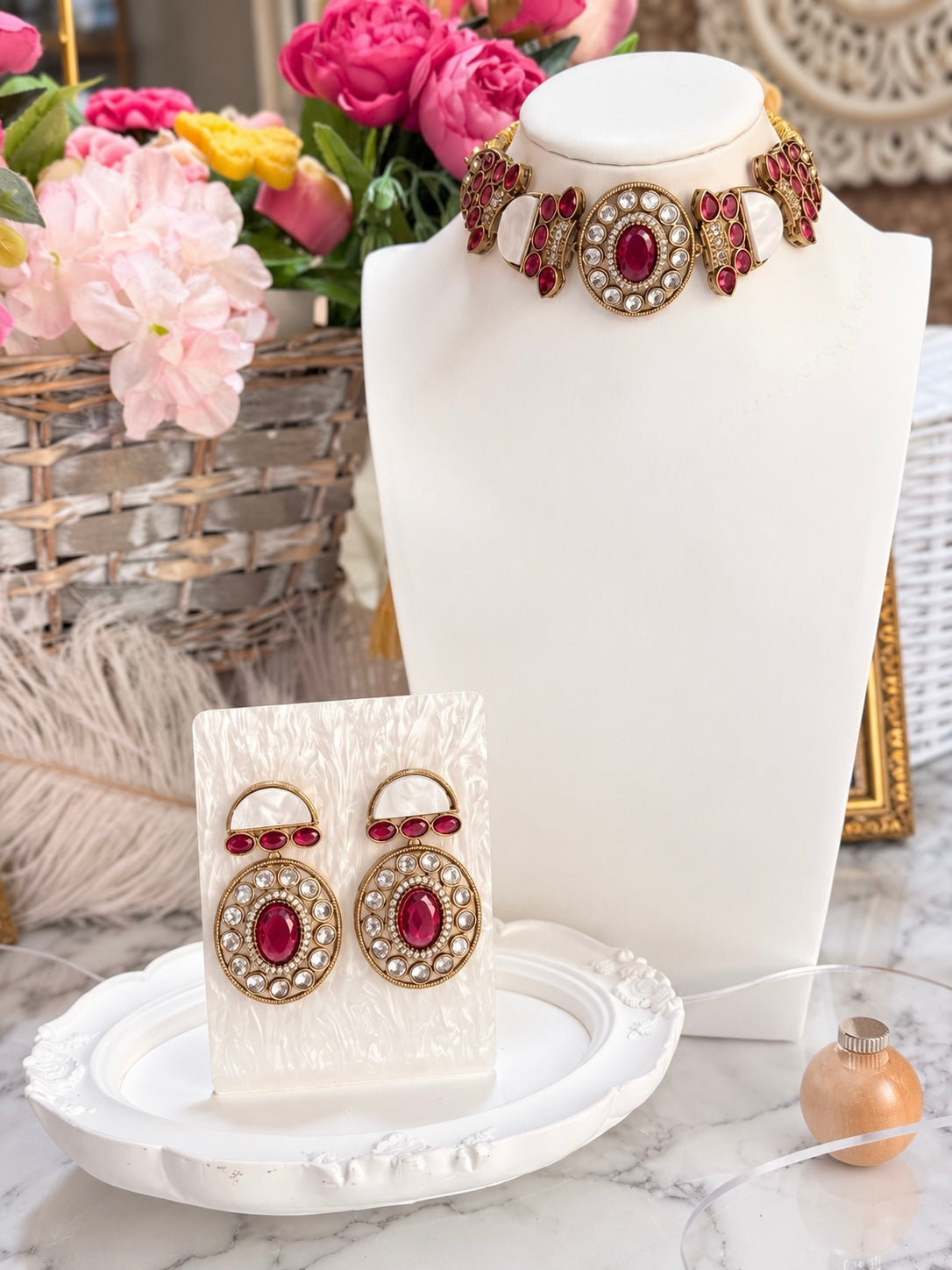 Rosalie Ruby Red Designer Choker Set
