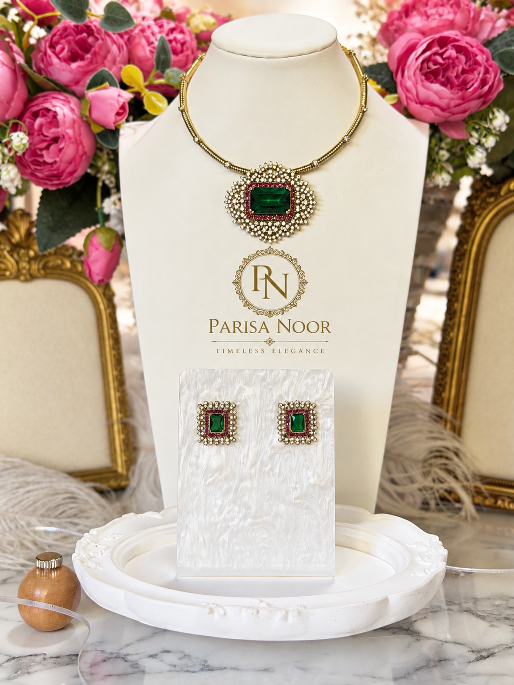 Mahira Emerald Designer Hasli Necklace Set