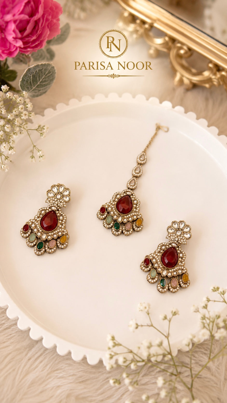 Anaya Multi Kundan Zircon Necklace Set with Teeka