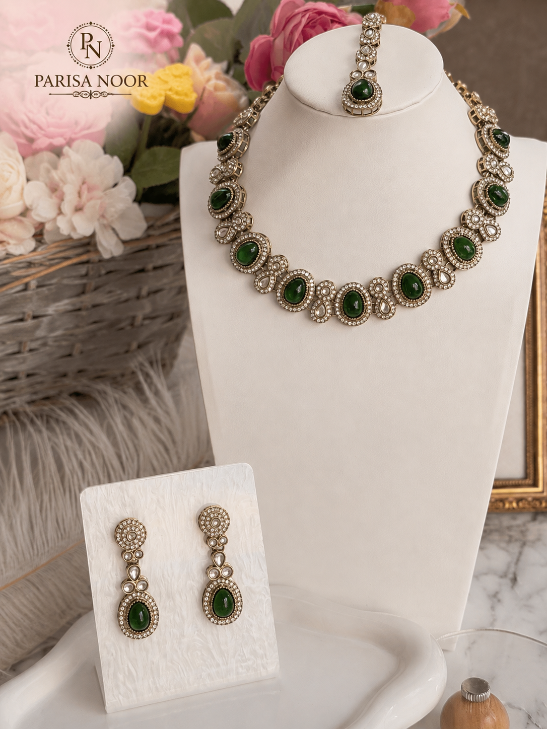 Ehsaas Polki Kundan Green Necklace Set
