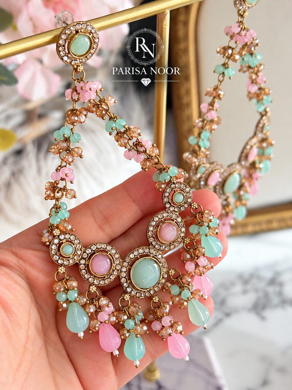 Aveline Designer Pastle Chandbali Statement Earrings