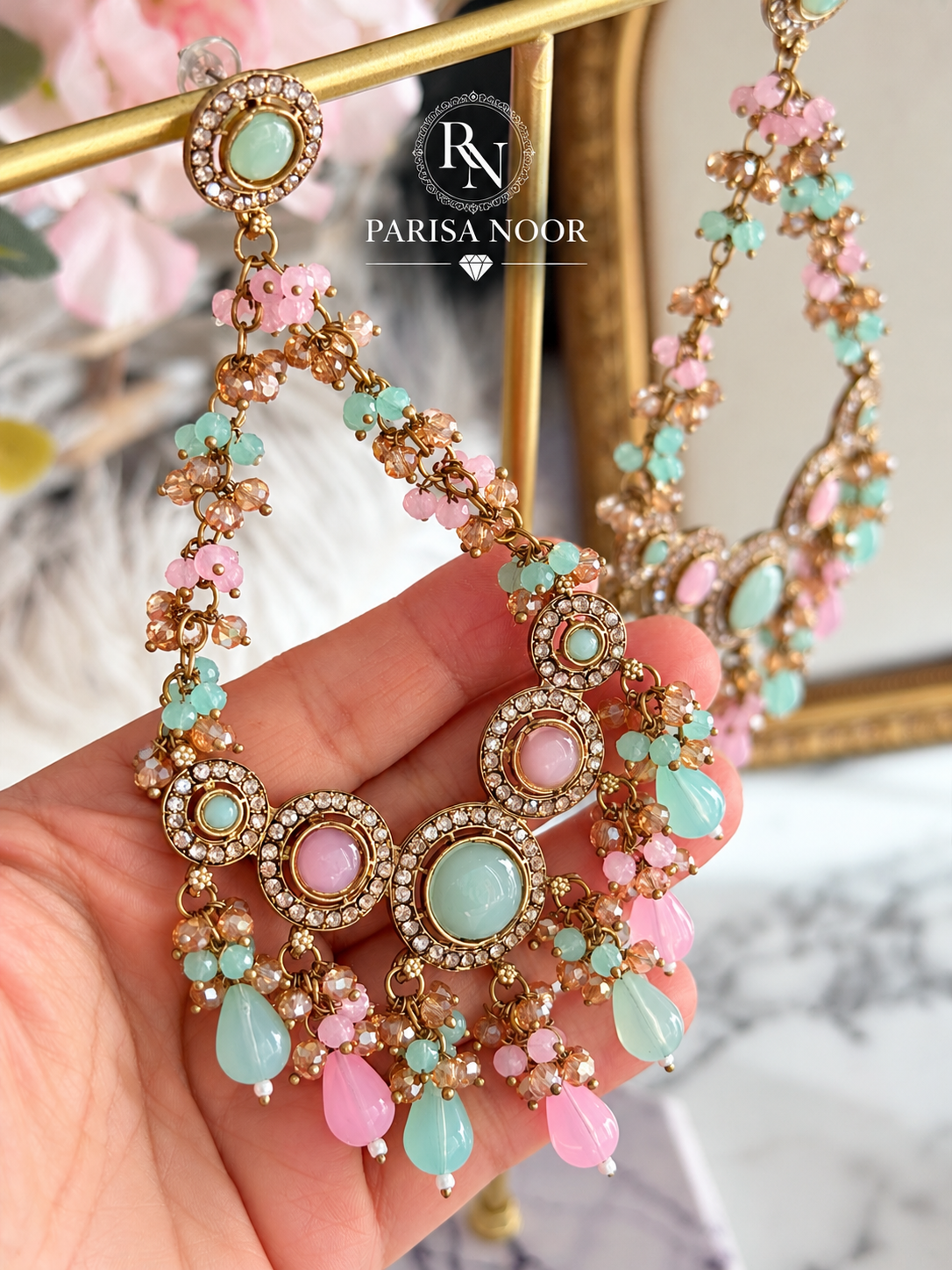 Aveline Designer Pastle Chandbali Statement Earrings