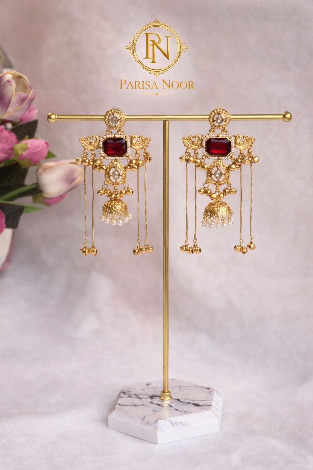 Saira Kashmiri Ghungru Earrings Red